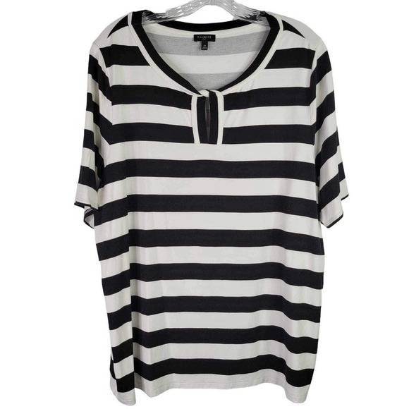 Talbots Shirt Top Woman Plus Size 2X Black Stripe Jersey Knit Tunic Rayon SS - Picture 2 of 9